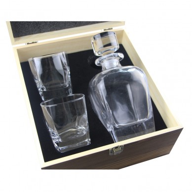 Prezz baxx Pro whisky decanter u rigal tal-inbid tal-ħġieġ stabbilit minn kaxxa tal-injam