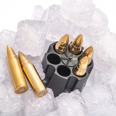 amazon hot selling golden color bullet shape reused whiskey ice cube stone with plastic base and gift box set
