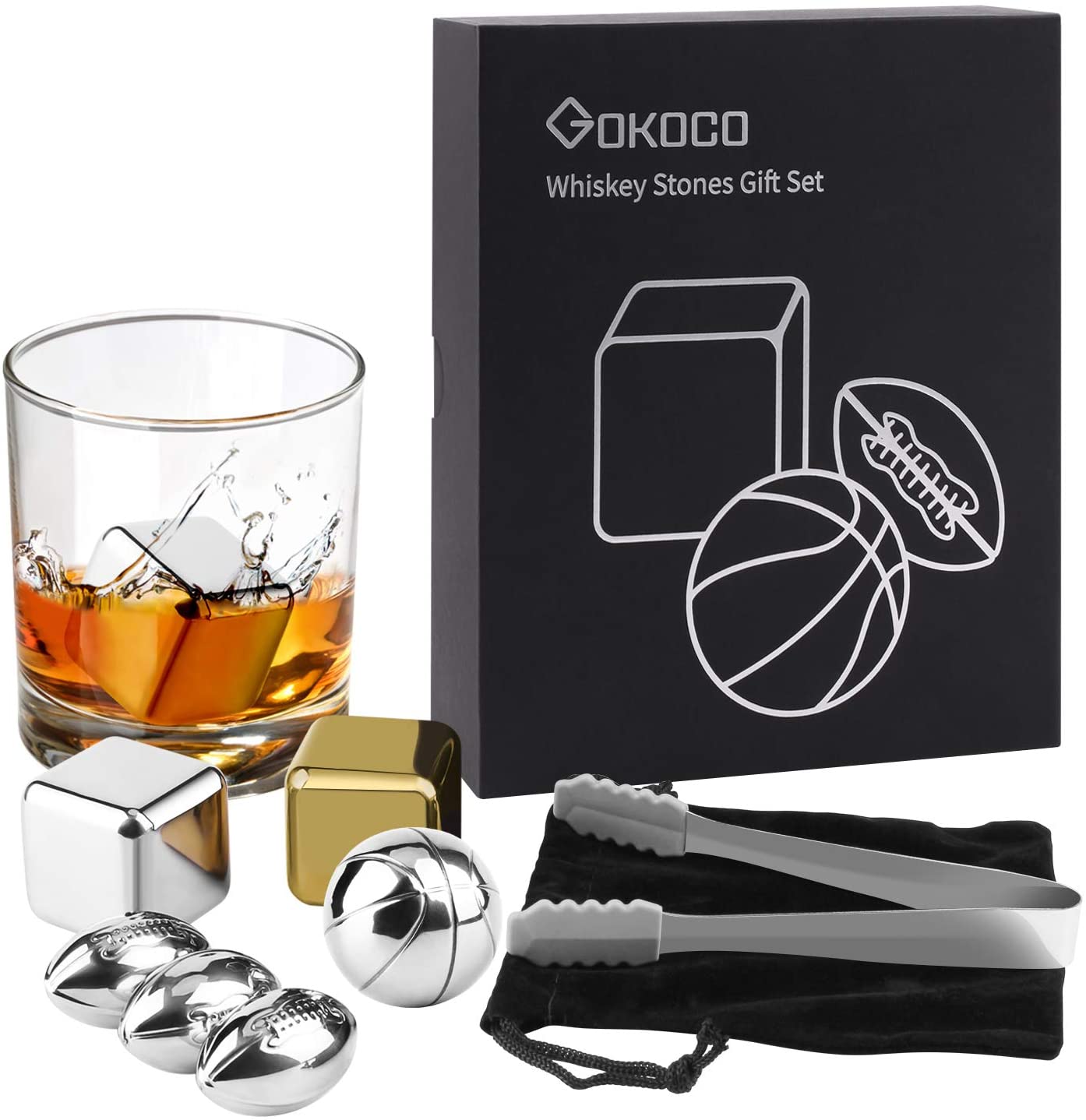 Hot Selling for Wine Decanter Glasses - Luxury Whiskey Stones Gift Set different shape Stainless Steel 6 Set Christmas gift set  – Shunstone