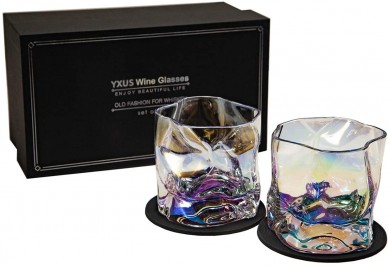 rainbow Rock Glasses Coasters Thick Twisted Whiskey Tumbler Glass for Perfect Whiskey Gifts for MEN