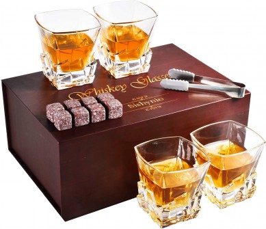 Premium Set Fir Gutt Gedrénks Heavy Whisky Rocks Glas Kaddoset vu weiderbenotzten Äiswürfelsteen