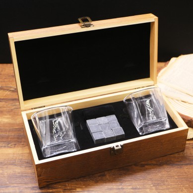 Amazon top seller Square Whiskey Glass gift set including whiskey stone in wooden gift box for men