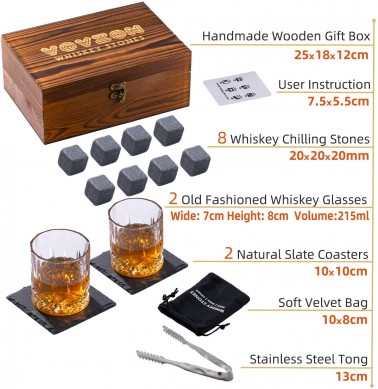 Whisky Stones and Glasses Gift Set for Men wine glasses gift for christmas