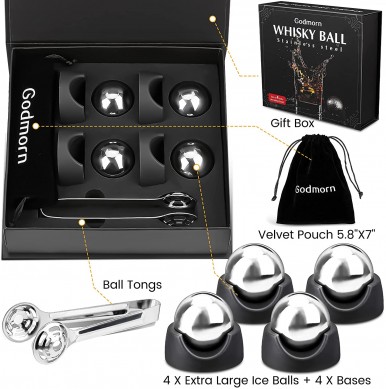 Amazon stainless Stoked Whiskey Stone ice cube ball with ball tong whole set in luxury gift box