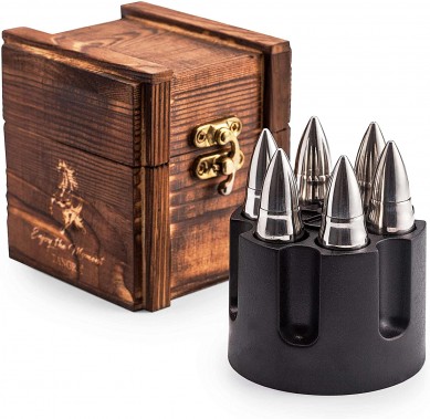 Stainles steel bullet Whiskey Stones Gift Set custom ice cube stone gift set by wooden box