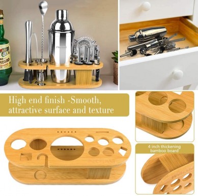 Cocktail Shaker Set 750ml Stainless Steel Bar Tools Set with Bamboo Stand Premium Bar tendering Tool for Home