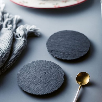 wholesale slate coaster with Holder Rustic Round Stone Coasters Natural Edge Handmade Coasters for Bar