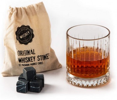 Whisky Gift Set Large Old Fashioned Whisky Glass 12pcs Whiskey Stones with Pouch Gift Box