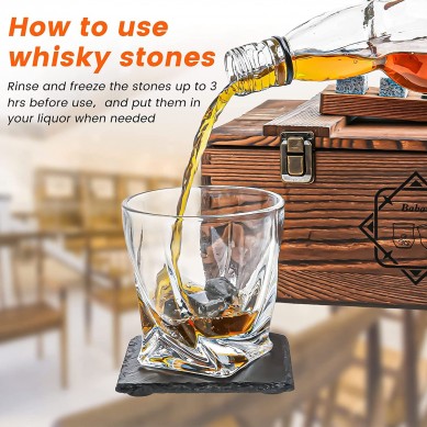 2 Whiskey Glasses, 8 Whiskey Stones and 2 Slate Coasters in Wooden Box Whiskey Gift Sets for Men,