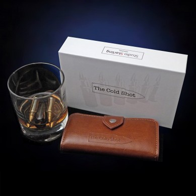 Stainless Steel Bullet Shaped Whiskey Stones in leather wallet bag