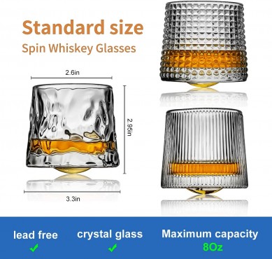 Crystal rock rolling glass Whiskey glasses,Rotatal old fashioned whiskey glasses glassware for bourbon