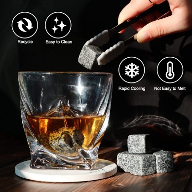 Amazon top seller whiskey stone set  Whisky glass wine Glasses 8 Granite Chilling Rocks bar mat in Wooden  Box