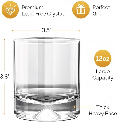 Whiskey Glasses with Mountain Imprint 10 oz Rocks Glasses Lead-free Bar Lowball Crystal GlassesOld Fashioned Glass Tumbler for Scotch