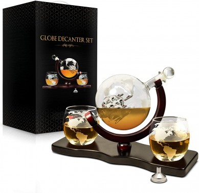 Whiskey Decanter Globe Set Globe Whiskey Glasses free Chilling Whisky Stones For Liquor Scotch Whiskey Brandy Bourbon Vodka 850ml Decanter