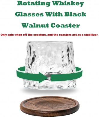 Crystal Whiskey Glasses Big Size Rotatable Drinking Bourbon Glasses Tumbler For Scotch  Cocktails, Coffee  Father’s Day Gift