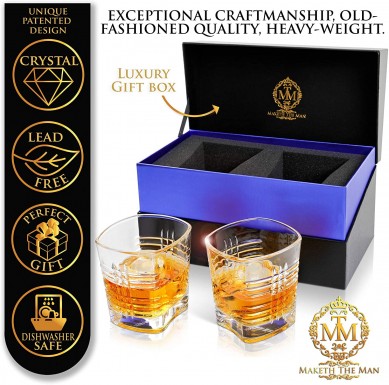 Premium Lead free Whiskey Glasses Set 10oz Double Old Fashioned Rocks Glasses gift box