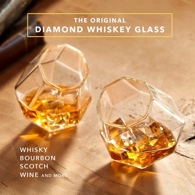 Diamond Whiskey Glasses 10 Ounce by luxury gift box best gift for wine lover