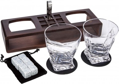 Old Fashioned Cigar Whiskey Glasses Cigar Rest Gift Set bar accessories on Wooden Tray