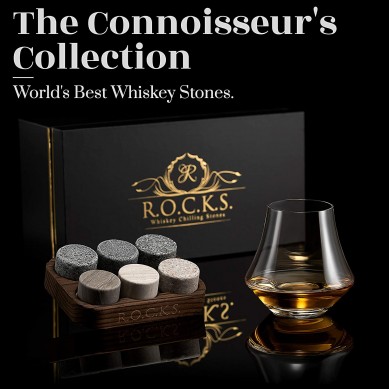Handcrafted Granite Round Whisky Stones gelas anggur karo Tray Gold Foil Box