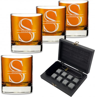 Personalized Scotch Whiskey Glasses Set Customizabl Bourbon Drinking Whisky Rocks Gift