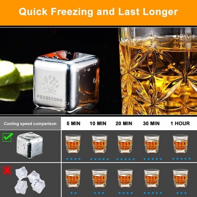 Whiskey Stones Whiskey Extra Large Reusable Ice Cube Made of 304 Stainless Steel