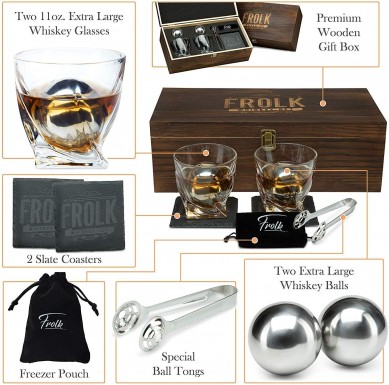 stainless Steel Whiskey stone Balls Whiskey Glasses Stone Coasters in Wood Box