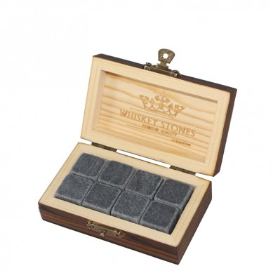 Из Whiskey Stones Белек Set табигый Wooden Чемодандагы 8 даана жана Жибек пакети Сиздин Суусундуктар Народный үчүн