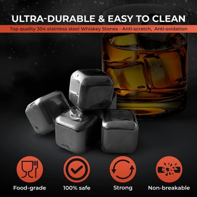 Luxury Whiskey Stones Gift Boxed Set Reusable Stainless Steel Cooling Metal Ice for Coffee