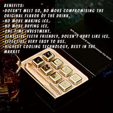 Luxury Whiskey Stones Gift Boxed Set Reusable Stainless Steel Ice Cubes for drinking