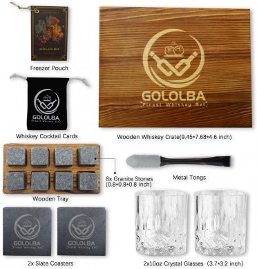 Newest design Whiskey Gifts Set old fashion whiskey glass reusable whisky stones in wood box