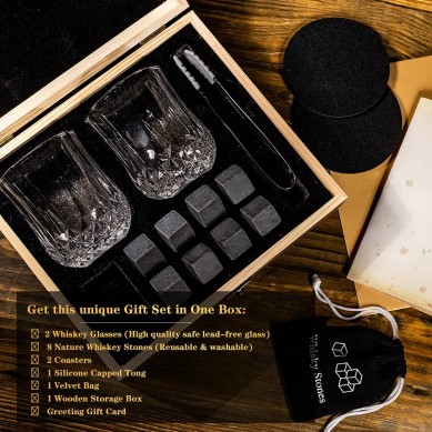 Luxury lead free crystal Whiskey Glasses whiskey stone and tongs wine gift set
