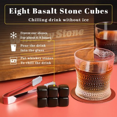 Whiskey Stones Whiskey Glass Gift Boxed Sets 8 Basalt Chilling Whisky Rocks Whiskey Lovers Gifts for Men