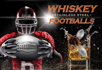 Whisky Stones Stainless Steel Footballs Set in Luxury Box Reusable Chilling Rocks