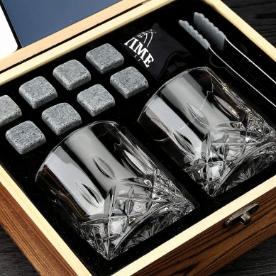 Whisky glass Scotch Glasses 8 Granite Chilling Rocks in Wooden Gift Box Burbon Present for Whisky Lovers