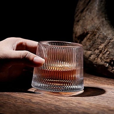 Crystal rock rolling glass Whiskey glasses,Rotatal old fashioned whiskey glasses glassware for bourbon