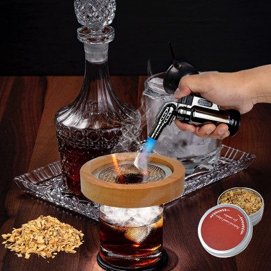 Cocktail Smoker Kit with Torch and Wood Chips for Whiskey and Bourbon Charred Smoke Lid Whiskey Smoker Infuser Kit