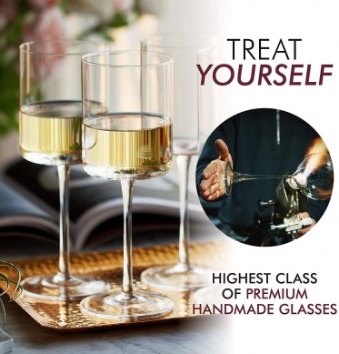 Hand Blown Italian Style Crystal Burgundy Wine Glasses Lead Free Premium Crystal Clear Glass – Set of Gift for any Occasion