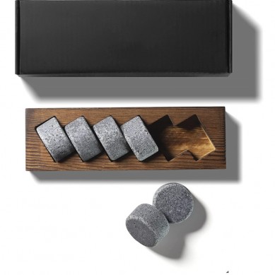 Round shape Whiskey Stone Gift Set  Handcrafted Premium Granite Round Sipping Rocks in wooden Storage Tray Unique Gift