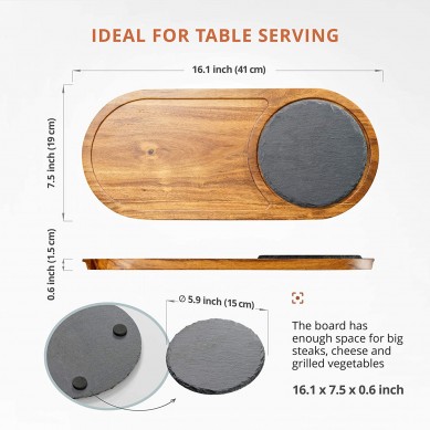 Nature wooden tray and slate plate gift set  Cutting Board with Juice Groove Oval Dinner Plate