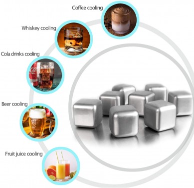 Whiskey Stones Stainless Steel Metal Ice Cube Reusable Cooling Whiskey Rocks Chilling Stones Scotch  Bourbon Drinking Gifts Set for Men