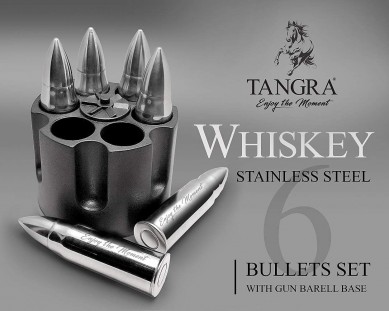 Stainless Steel Whiskey Stones Bullets Reusable Chilling Stone Ice Cubes in wooden box