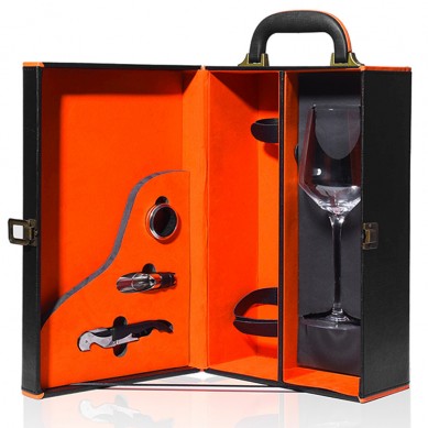 Premium Luxury Multifunctional Leather 4 Bottle Wine Gift Boxes Packaging 2 Bottles And 2 Wine Glasses