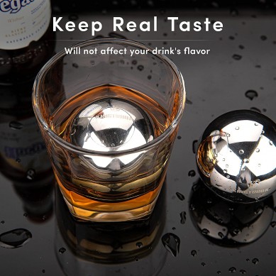 Best Bar Accessories Stainless Steel whiskey stone ball Reusable Ice Chilling Stones with Tongs for Whiskey Wine
