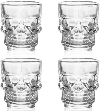 Skull Shot Glass Set 4 Halloween Crystal Skull Design 25ml 50ml Large by Flow Barware