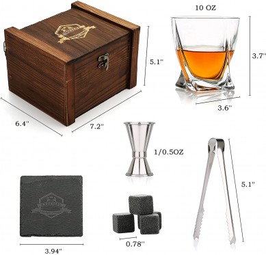 Best selling Old Fashioned Glass granite whiskey stone Scotch Bourbon Whiskey Glass in wooden Box Set