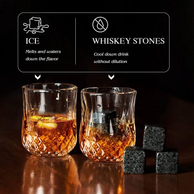Reusable Natural Granite Whiskey Chilling Stones with Wooden Pallet Gift for Family  Friends in Christmas