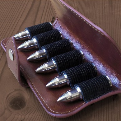 Stainless Steel Bullet Shaped Whiskey Stones in leather wallet bag