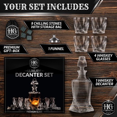 Premium Whiskey Decanter Set Liquor Glasses Men Gift Cooling Whisky Stones