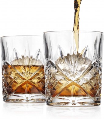 Whiskey Rocks Glass Crystal Bourbon Glasses Round Big Ice Ball Molds  10 Oz Old Fashioned Glasses for Scotch Cocktail