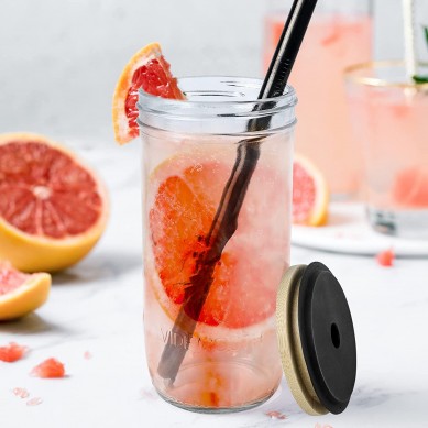 Jar Cups with Lids and Straws Set Wide Mouth Smoothie Cups Drinking Glasses Tumbler with Lids